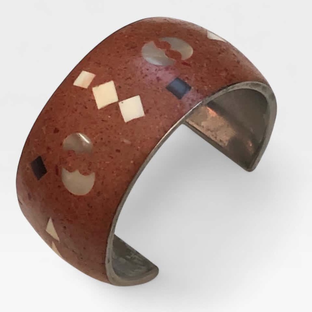 Earthy Inlay Geometric Cuff Bracelet - Picture 2 of 4